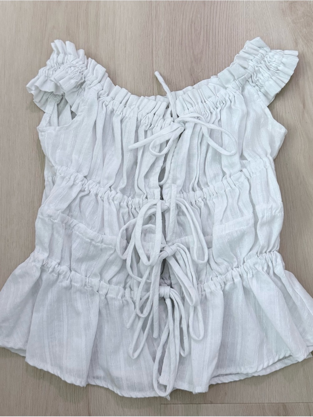 White Ruffled Tie-Front Women's Top